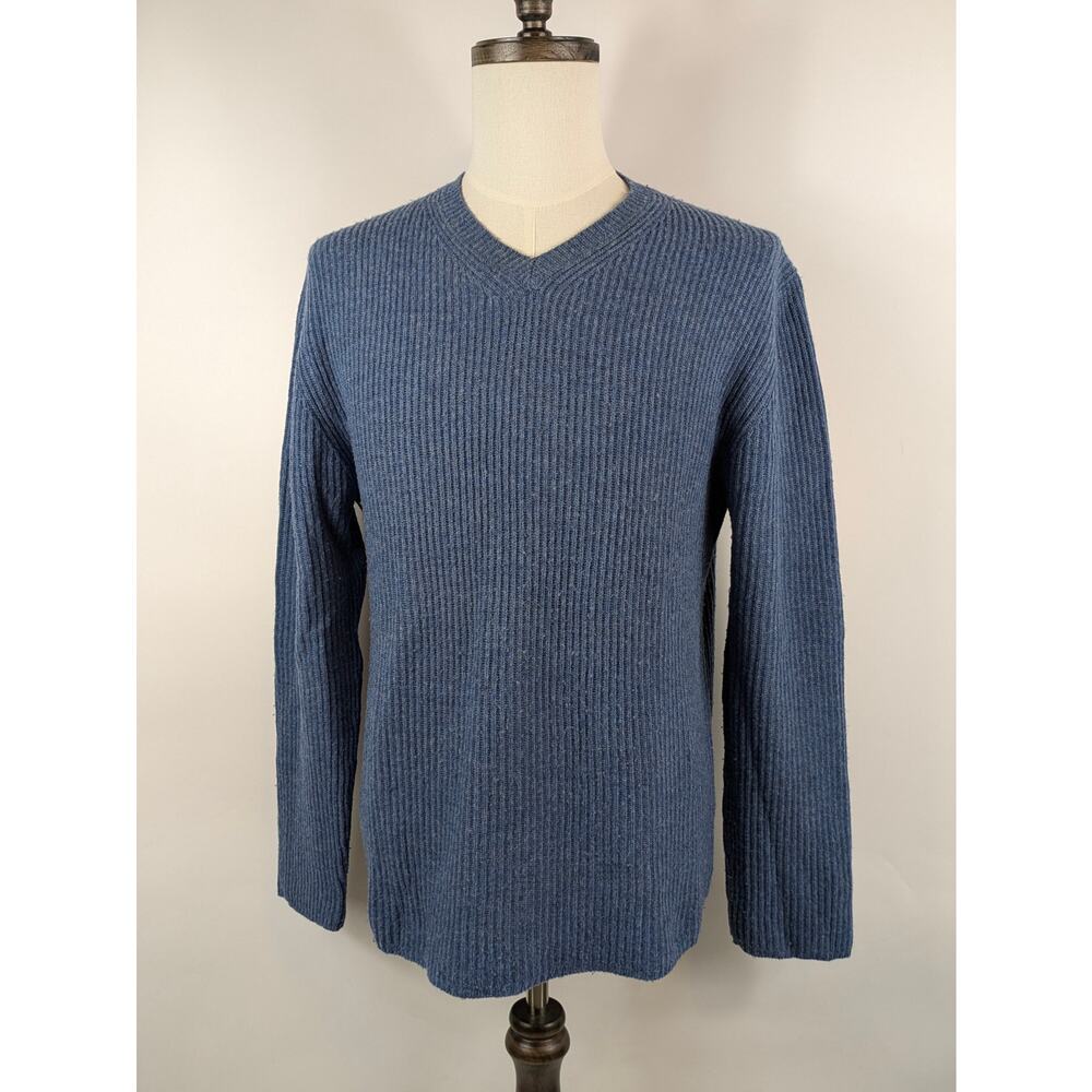 Banana Republic Mens L Sweater 100% Fine Merino Wool Blue Long Sleeve Pullover